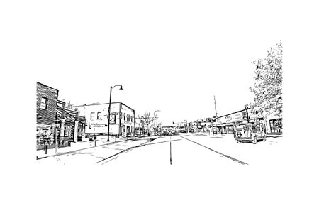 Building view with landmark of Rapid is the city in South Dakota. Hand drawn sketch illustration in vector.のイラスト素材
