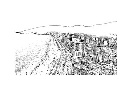 Building view with landmark of Rio de Janeiro is the city in Brazil. Hand drawn sketch illustration in vector.のイラスト素材