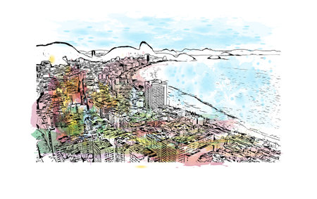 Building view with landmark of Rio de Janeiro is the city in Brazil. Watercolor splash with hand drawn sketch illustration in vector.のイラスト素材