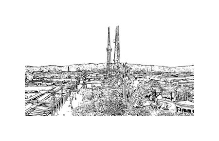 Building view with landmark of  Rivas is the city in Nicaragua. Hand drawn sketch illustration in vector.のイラスト素材