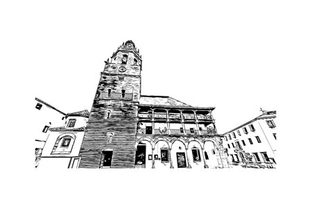 Building view with landmark of   Ronda is a city in Spain. Hand drawn sketch illustration in vector.のイラスト素材