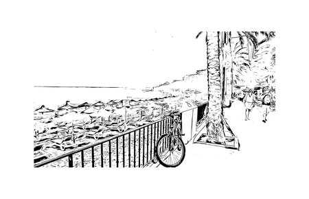 Building view with landmark of    Pueblo is a city in Colorado. Hand drawn sketch illustration in vector.のイラスト素材