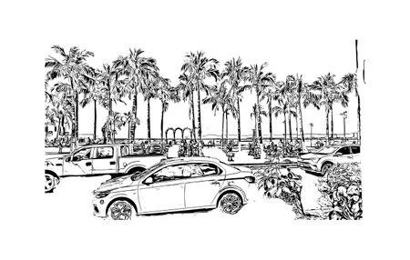 Building view with landmark of  Puerto Vallarta is the city in Mexico. Hand drawn sketch illustration in vector.のイラスト素材