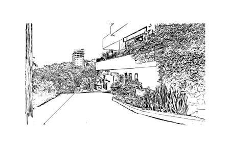 Building view with landmark of  Puerto Vallarta is the city in Mexico. Hand drawn sketch illustration in vector.のイラスト素材