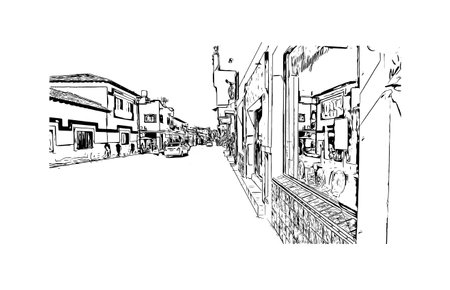 Building view with landmark of  Puerto Vallarta is the city in Mexico. Hand drawn sketch illustration in vector.のイラスト素材