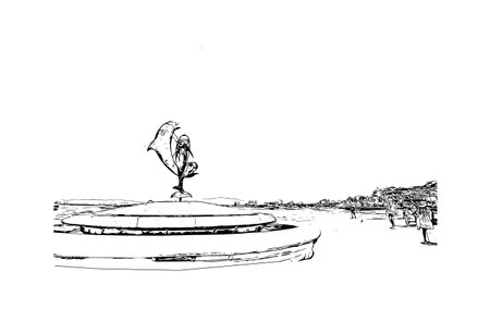 Building view with landmark of  Puerto Vallarta is the city in Mexico. Hand drawn sketch illustration in vector.のイラスト素材