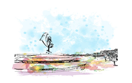 Building view with landmark of  Puerto Vallarta is the city in Mexico. Watercolor splash with hand drawn sketch illustration in vector.のイラスト素材