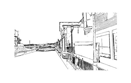 Building view with landmark of Punta Arenas is the city in Chile. Hand drawn sketch illustration in vector.のイラスト素材