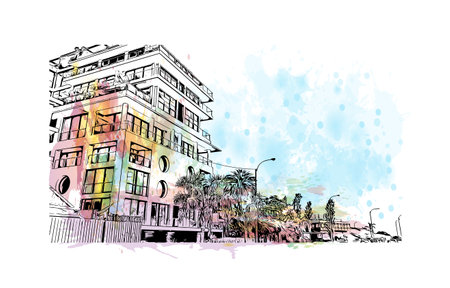 Building view with landmark of Punta Gorda is the city in Florida.
Watercolor splash with hand drawn sketch illustration in vector.のイラスト素材