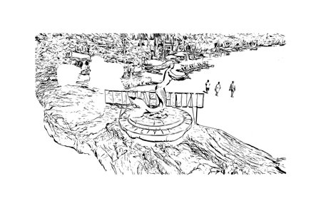 Building view with landmark of Rayong is the city in Thailand. 
Hand drawn sketch illustration in vector.のイラスト素材
