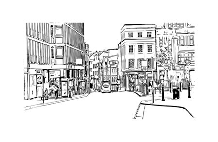 Building view with landmark of  Reading is the town in England.
Hand drawn sketch illustration in vector.のイラスト素材