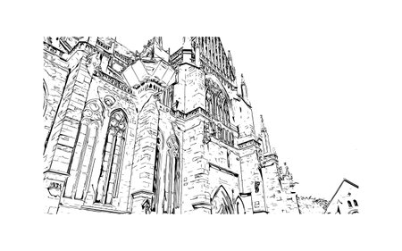 Building view with landmark of Regensburg is the city in Germany. Hand drawn sketch illustration in vector.のイラスト素材