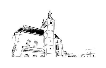 Building view with landmark of Regensburg is the city in Germany. Hand drawn sketch illustration in vector.のイラスト素材