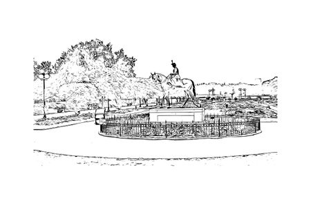 Building view with landmark of Regina is the city in Canada. Hand drawn sketch illustration in vector.のイラスト素材