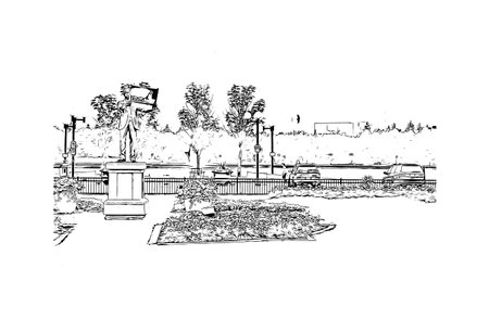 Building view with landmark of Regina is the city in Canada. Hand drawn sketch illustration in vector.のイラスト素材