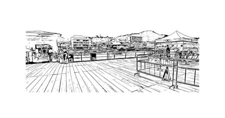 Building view with landmark of Roseau is the capital in Dominica Hand drawn sketch illustration in vector.のイラスト素材