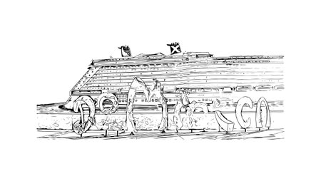 Building view with landmark of Roseau is the capital in Dominica Hand drawn sketch illustration in vector.のイラスト素材