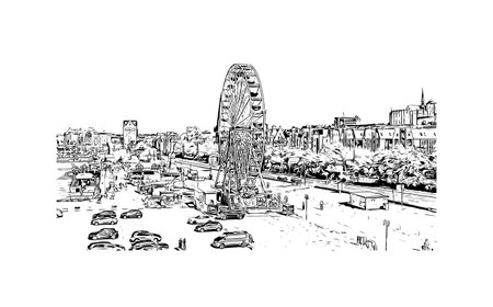 Building view with landmark of Rostock is the city in Germany. Hand drawn sketch illustration in vector.のイラスト素材