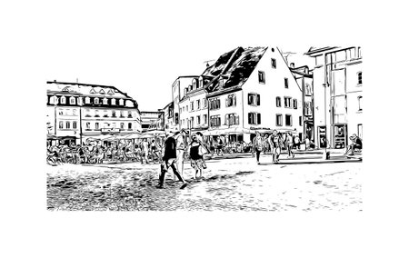 Building view with landmark of Sarrebruck is the city in Germany. Hand drawn sketch illustration in vector.のイラスト素材