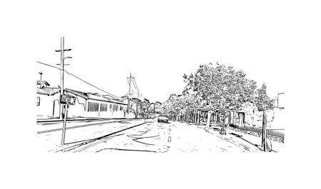 Building view with landmark of Salinas is the city in California. Hand drawn sketch illustration in vector.のイラスト素材