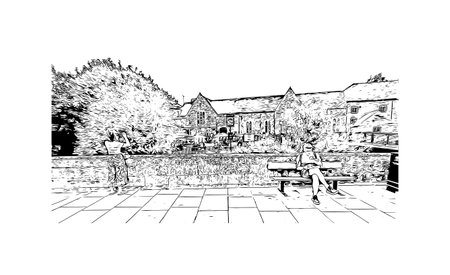 Building view with landmark of  Salisbury is the city in England.
Hand drawn sketch illustration in vector.のイラスト素材