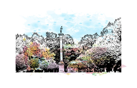 Building view with landmark of  Salisbury is the city in England.
Watercolor splash with hand drawn sketch illustration in vector.のイラスト素材