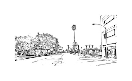 Building view with landmark of  San Bernardino is the city in California. Hand drawn sketch illustration in vector.のイラスト素材