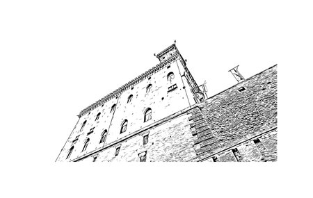 Building view with landmark of San Marino is the capital city in Republic San Marino. Hand drawn sketch illustration in vector.のイラスト素材