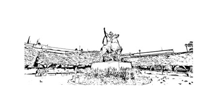 Building view with landmark of San Miguel de Allende is the city in Mexico. Hand drawn sketch illustration in vector.のイラスト素材