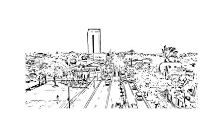 Building view with landmark of San Pedro is the city in Belize. Hand drawn sketch illustration in vector.のイラスト素材