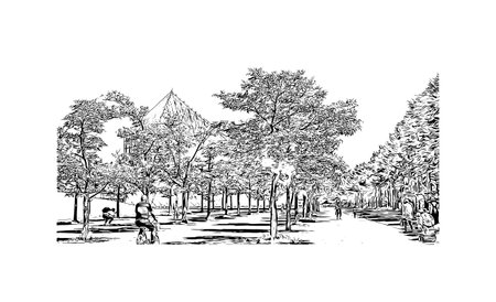 Building view with landmark of Sapporo is the city in Japan. Hand drawn sketch illustration in vectorのイラスト素材