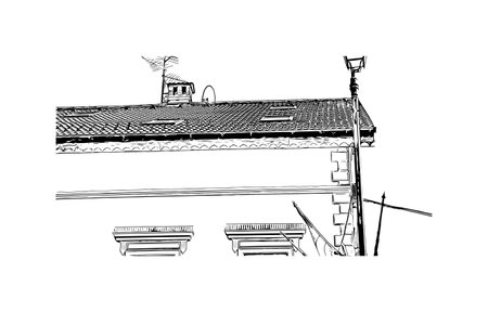 Building view with landmark of Sarajevo is the capital of Bosnia and Herzegovina. Hand drawn sketch illustration in vector.のイラスト素材