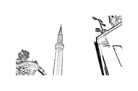 Building view with landmark of Sarajevo is the capital of Bosnia and Herzegovina. Hand drawn sketch illustration in vector.のイラスト素材