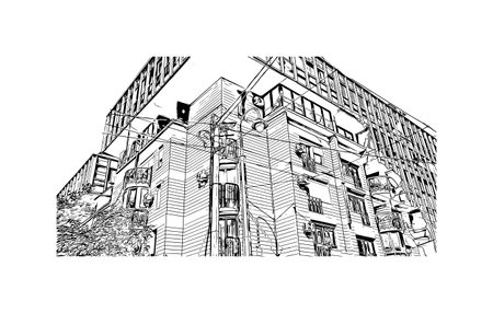 Building view with landmark of Sarajevo is the capital of Bosnia and Herzegovina. Hand drawn sketch illustration in vector.のイラスト素材