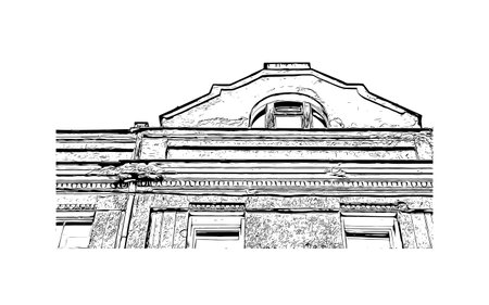Building view with landmark of Sarajevo is the capital of Bosnia and Herzegovina. Hand drawn sketch illustration in vector.のイラスト素材