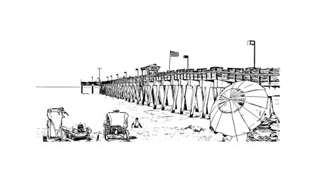 Building view with landmark of Sarasota is the city in Florida.
Hand drawn sketch illustration in vector.のイラスト素材