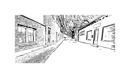 Building view with landmark of Schladming is the town in Austria.
Hand drawn sketch illustration in vector.のイラスト素材