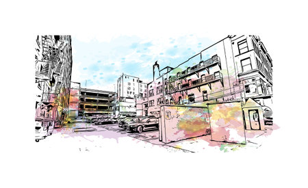 Building view with landmark of Scranton is the city in Pennsylvania. Watercolor splash with hand drawn sketch illustration in vector.のイラスト素材