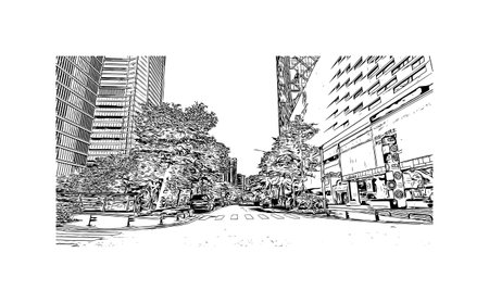Building view with landmark of Shenzhen is the city in China.
Hand drawn sketch illustration in vector.のイラスト素材