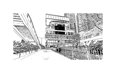 Building view with landmark of Shenzhen is the city in China.
Hand drawn sketch illustration in vector.のイラスト素材