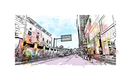 Building view with landmark of Shenzhen is the city in China.
Watercolor splash with hand drawn sketch illustration in vector.のイラスト素材