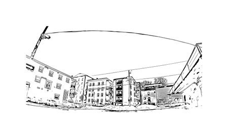 Building view with landmark of Sherbrooke is the city in Canada.
Hand drawn sketch illustration in vector.のイラスト素材