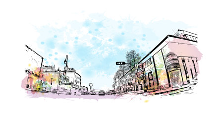 Building view with landmark of Sherbrooke is the city in Canada.
Watercolor splash with hand drawn sketch illustration in vector.のイラスト素材