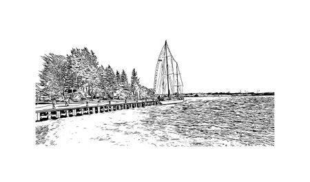 Building view with landmark of Sault Ste Marie city in Canada.
Hand drawn sketch illustration in vector.のイラスト素材