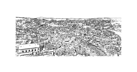 Building view with landmark of 
Schaffhausen is the town in Switzerland. Hand drawn sketch illustration in vector.のイラスト素材