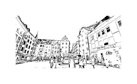 Building view with landmark of 
Schaffhausen is the town in Switzerland. Hand drawn sketch illustration in vector.のイラスト素材