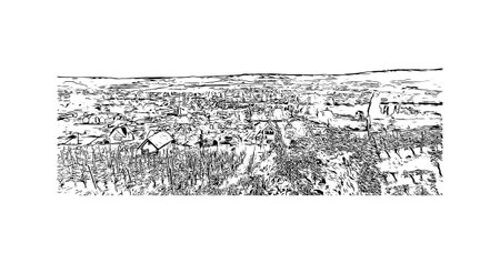 Building view with landmark of 
Schaffhausen is the town in Switzerland. Hand drawn sketch illustration in vector.のイラスト素材