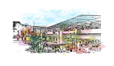 Building view with landmark of 
Schaffhausen is the town in Switzerland. Watercolor splash with hand drawn sketch illustration in vector.のイラスト素材