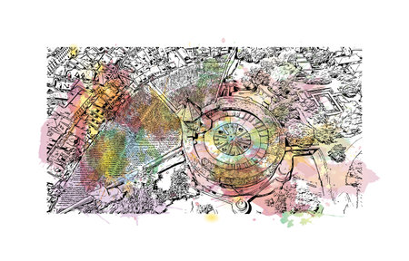Building view with landmark of 
Schaffhausen is the town in Switzerland. Watercolor splash with hand drawn sketch illustration in vector.のイラスト素材