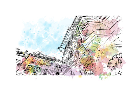 Building view with landmark of 
Schaffhausen is the town in Switzerland. watercolor splash with hand drawn sketch illustration in vector.のイラスト素材